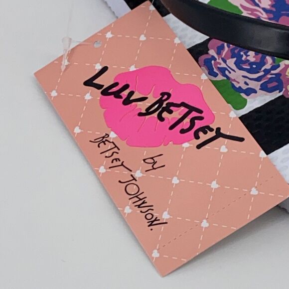 Luv Betsey Johnson Ariah Floral Stripe Flip Flop Sandals Heart Logo Womens Sz 8 - Picture 6 of 6